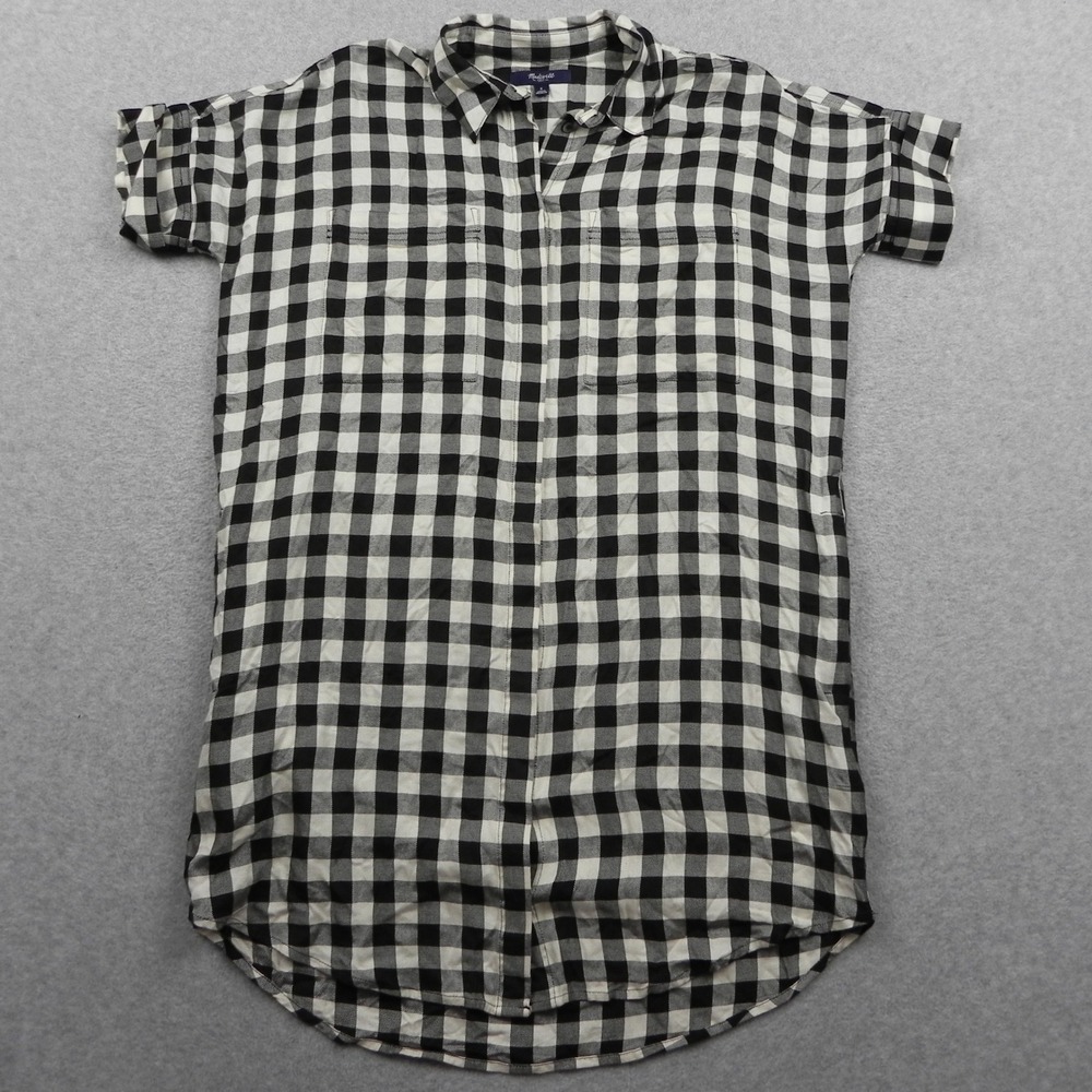 Madewell Shirt Dress Womens‎ S Gingham Check Black White E7148 Button Front Mini